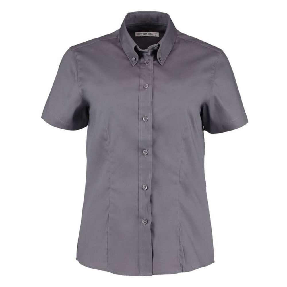 Kustom Kit Womens/Ladies  Oxford Tailored Short-Sleeved Shirt / Charcoal